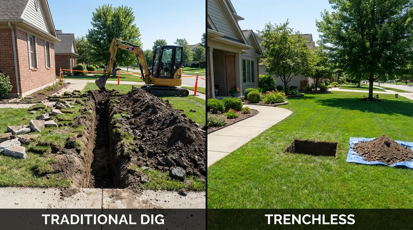 Trenchless sewer repair with minimal yard damage versus traditional excavation in Inez, TX